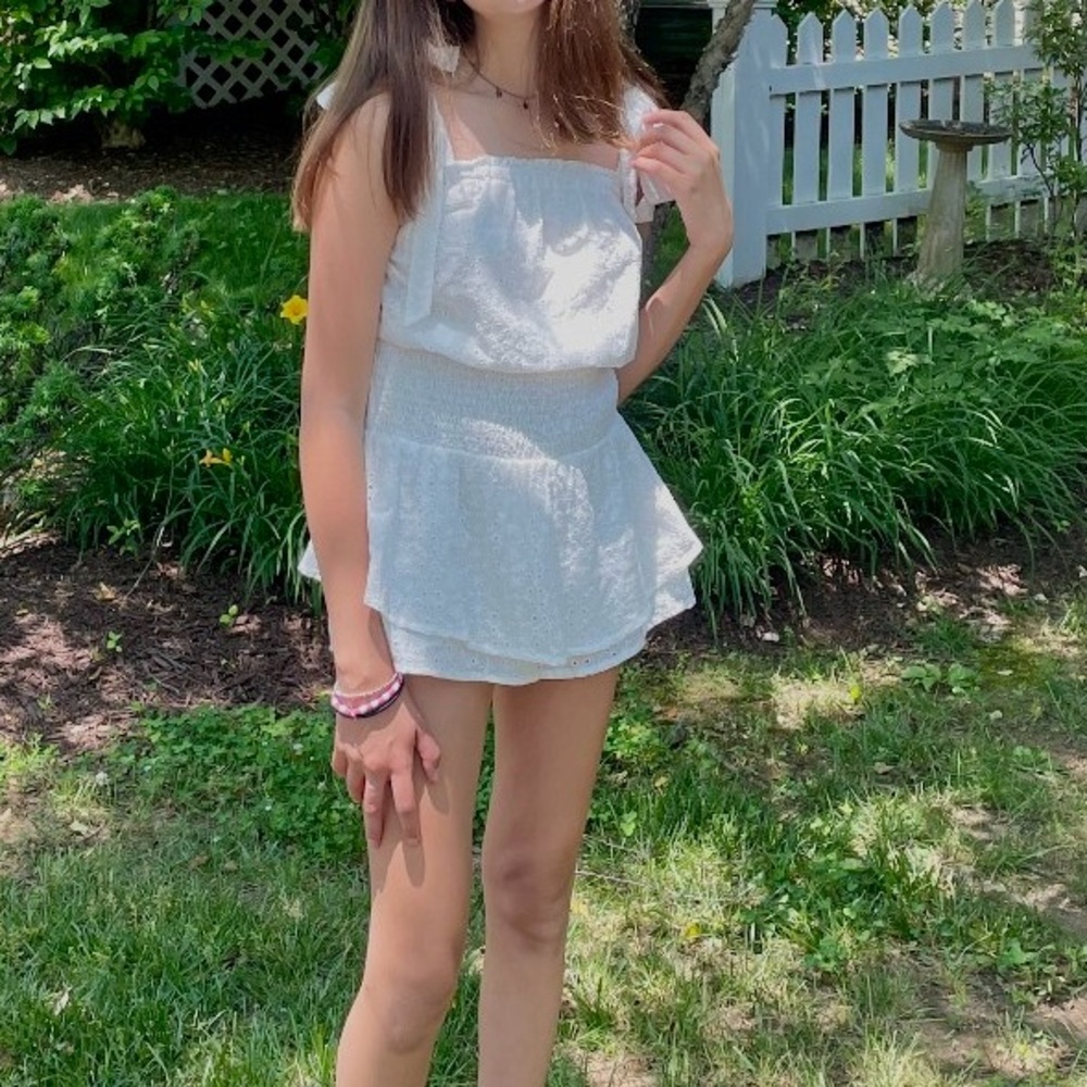 Lost + Wander White Smocked Eyelet Romper